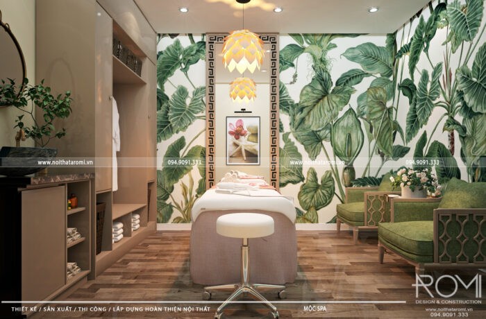 Trang trí spa mini đơn giản với gỗ