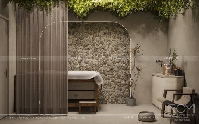 Không Gian Spa Sử Dụng Chất Liệu Gỗ và Đá Tạo Cảm Giác Gần Gũi Và Ấm Áp