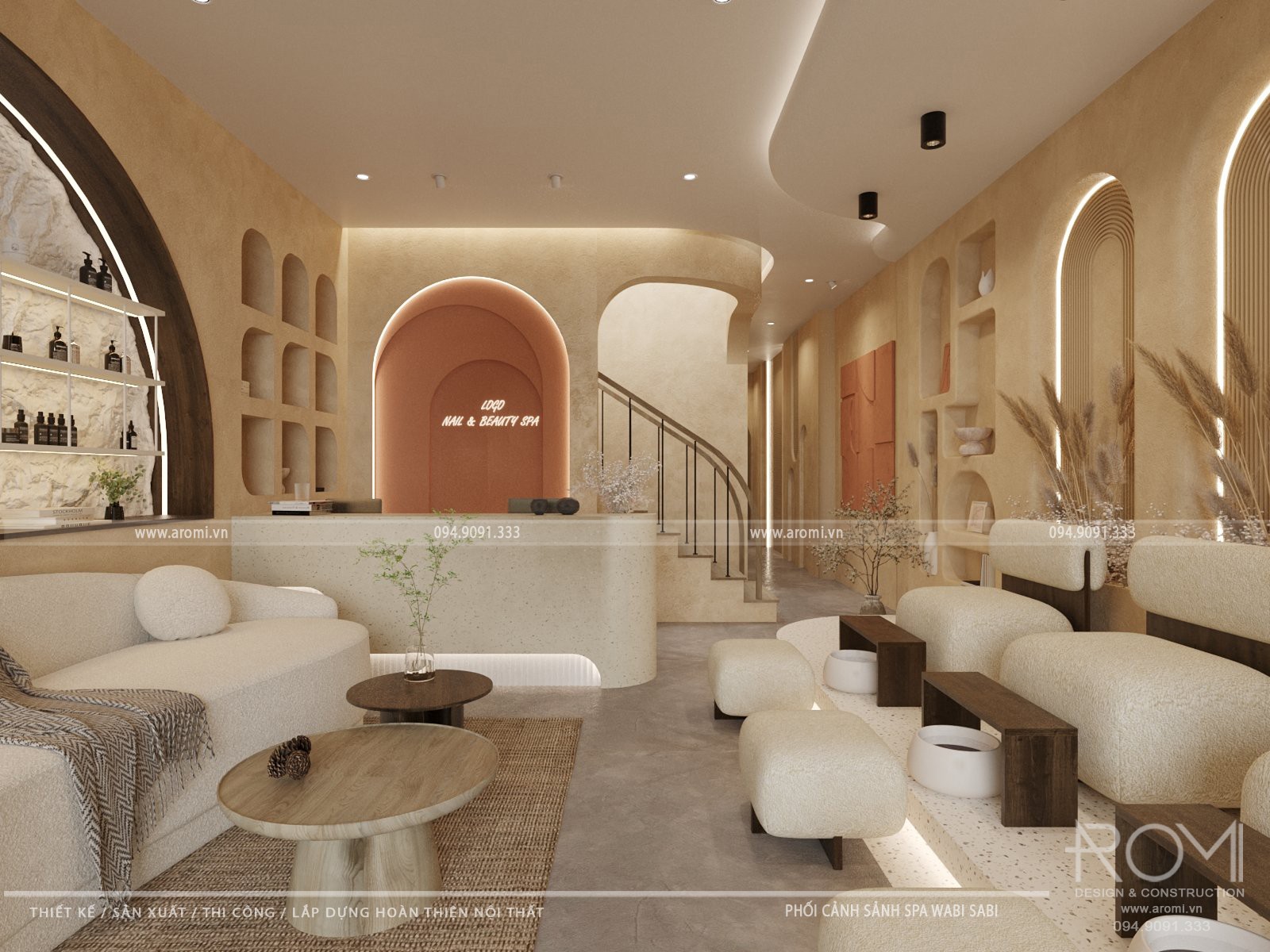 Ánh sáng tinh tế giúp không gian spa wabi sabi thêm phần quyến rũ