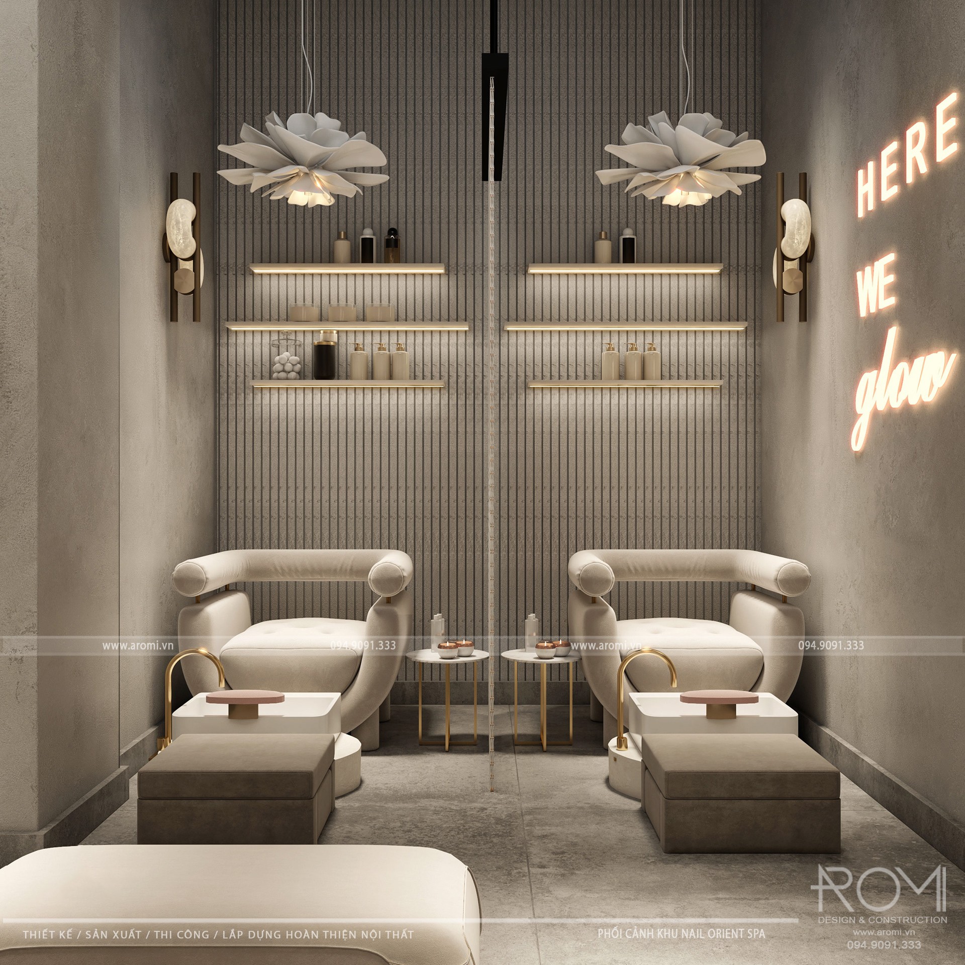 Bố trí nội thất spa nail hiện đại và thanh lịch