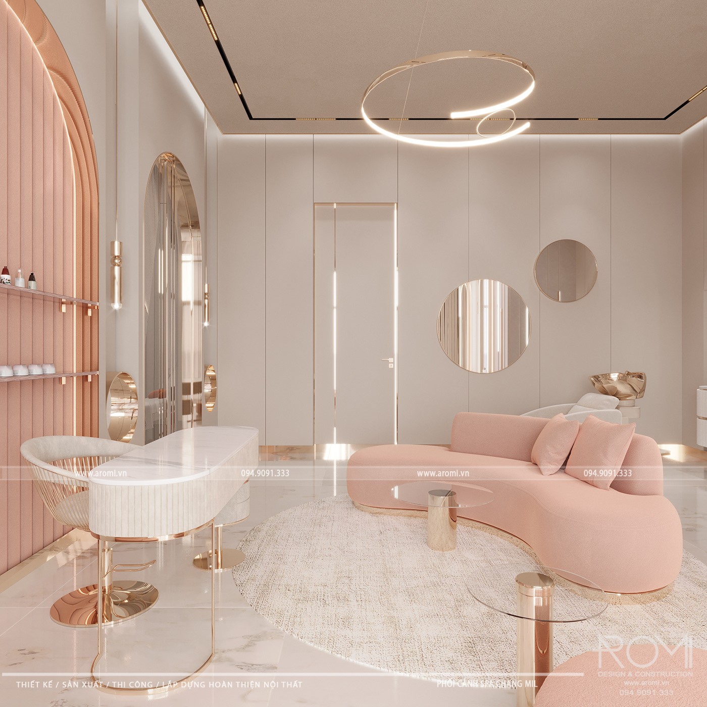 Thiết Kế Spa Nail Phong Cách Luxury Hồng Pastel