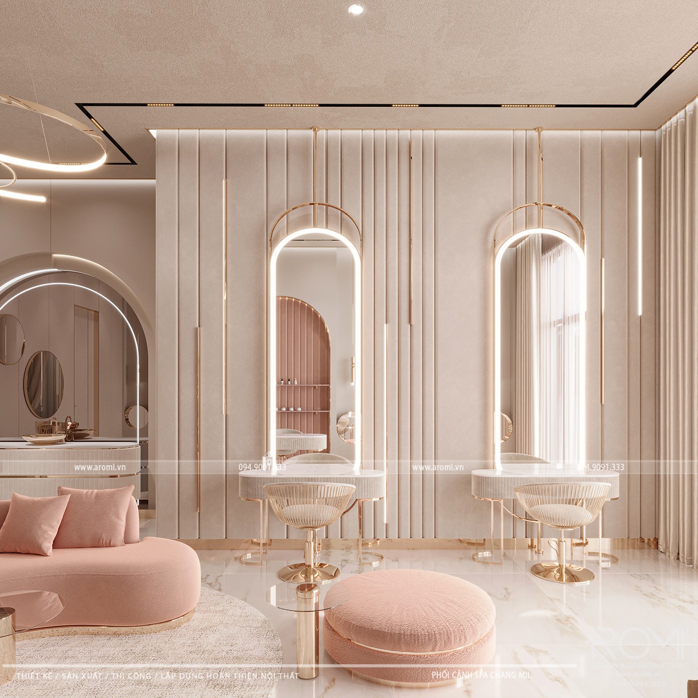 Thiết Kế Spa Nail Phong Cách Luxury Hồng Pastel