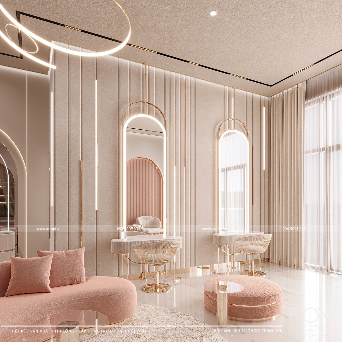 Thiết Kế Spa Nail Phong Cách Luxury Hồng Pastel