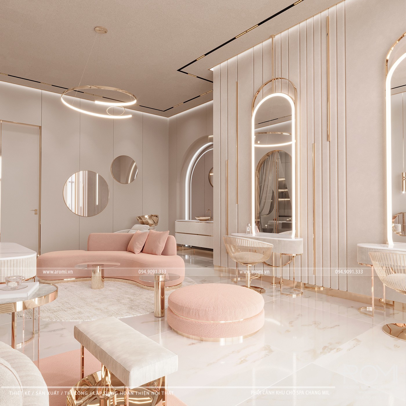 Thiết Kế Spa Nail Phong Cách Luxury Hồng Pastel