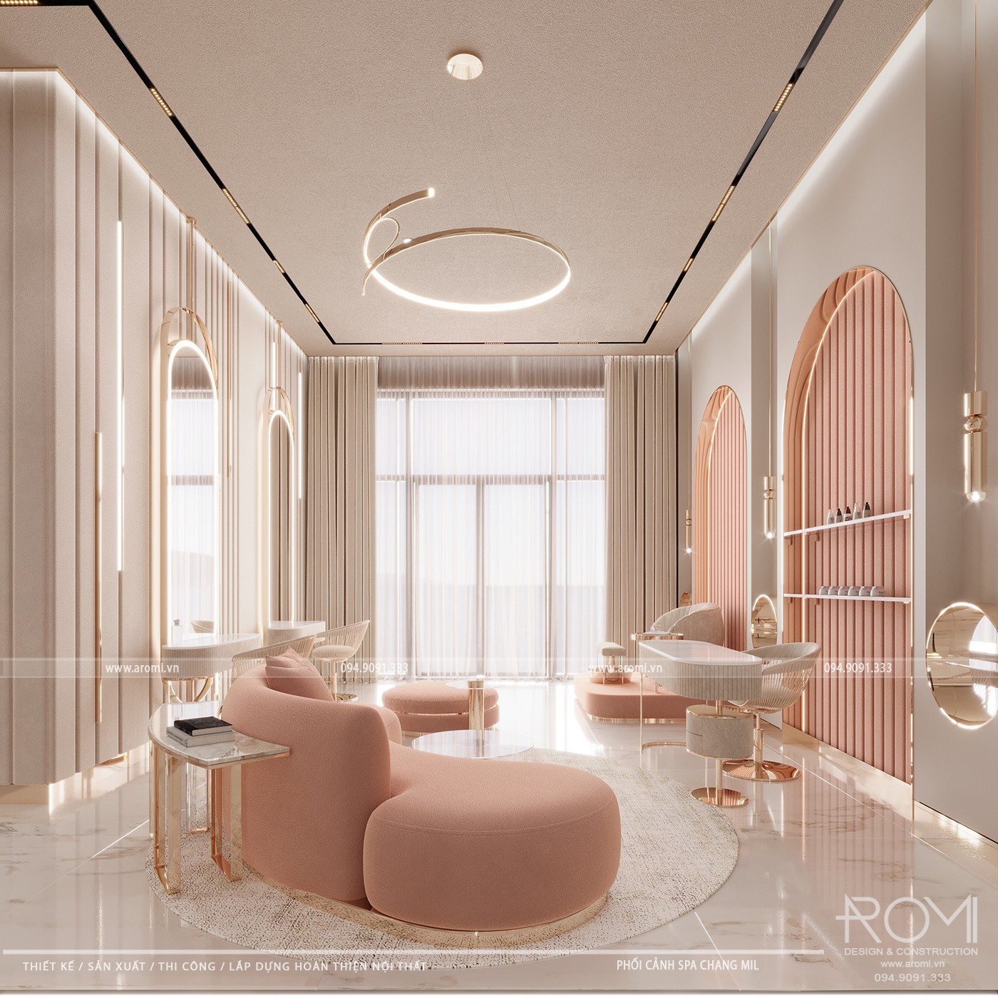 Thiết Kế Spa Nail Phong Cách Luxury Hồng Pastel