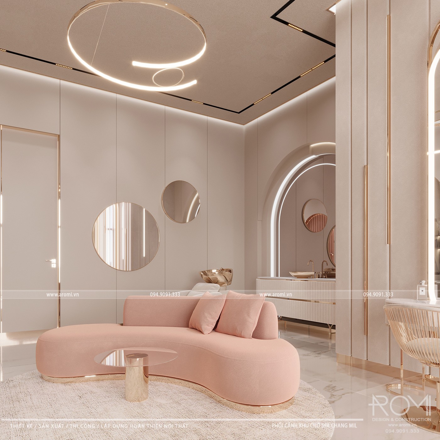 Thiết Kế Spa Nail Phong Cách Luxury Hồng Pastel
