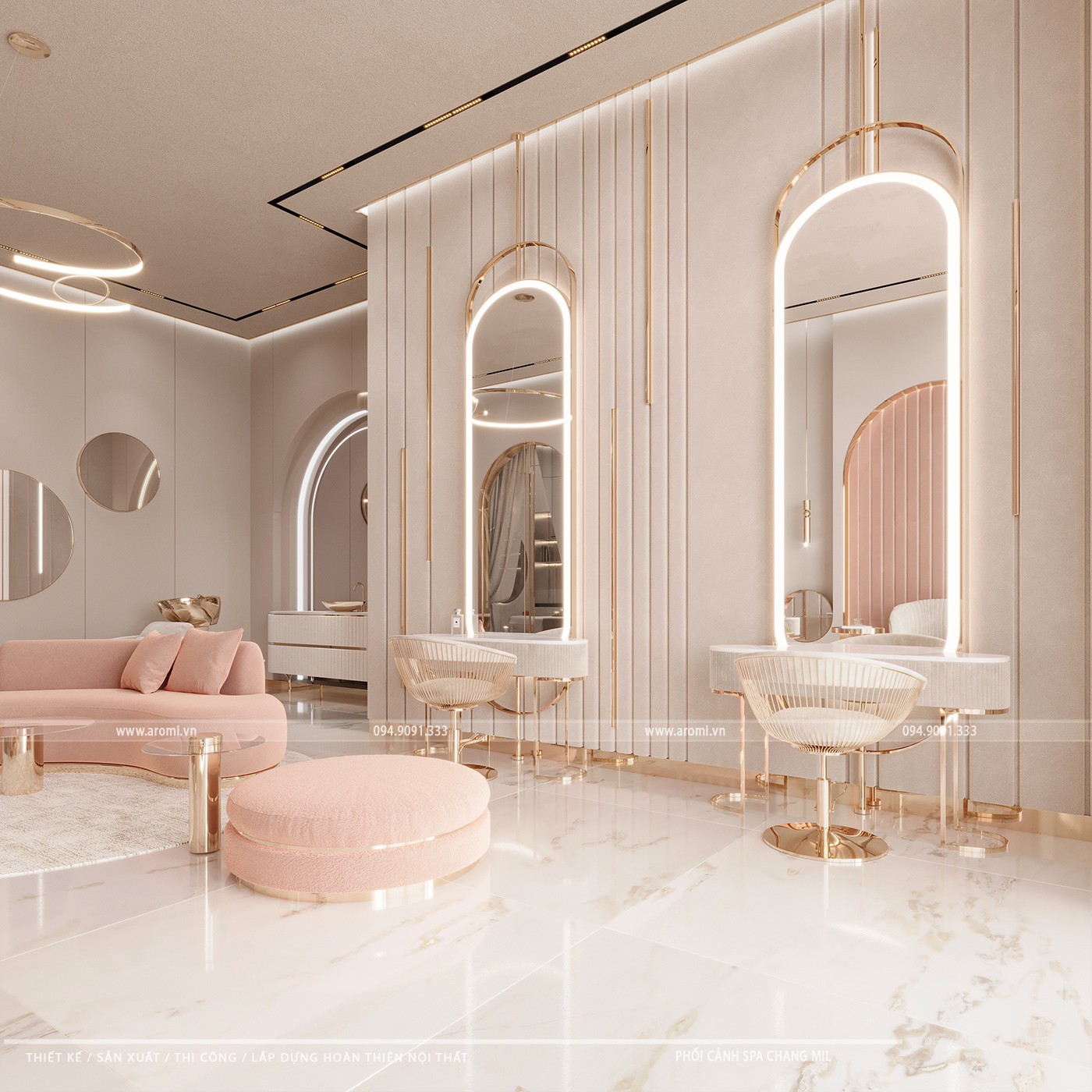 Thiết Kế Spa Nail Phong Cách Luxury Hồng Pastel