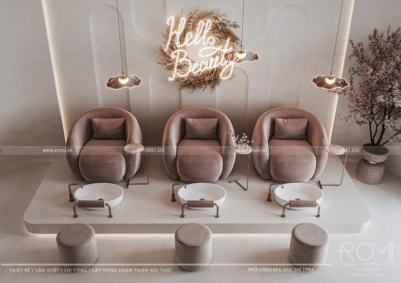 thiết kế spa phong cách hiện đại tối giản
