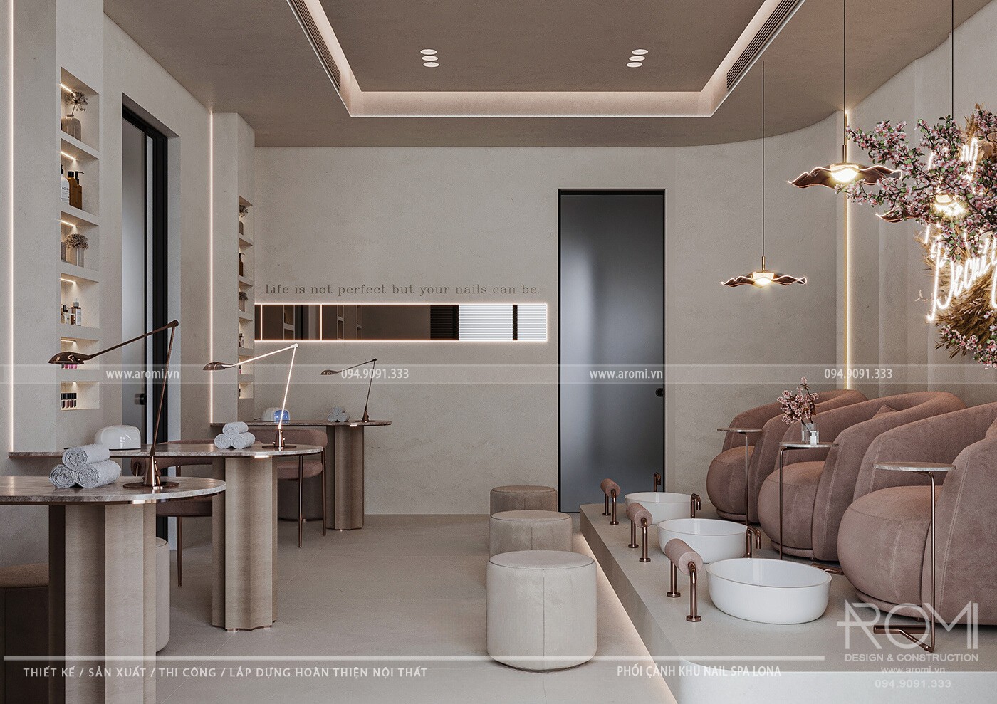 thiết kế spa phong cách hiện đại tối giản