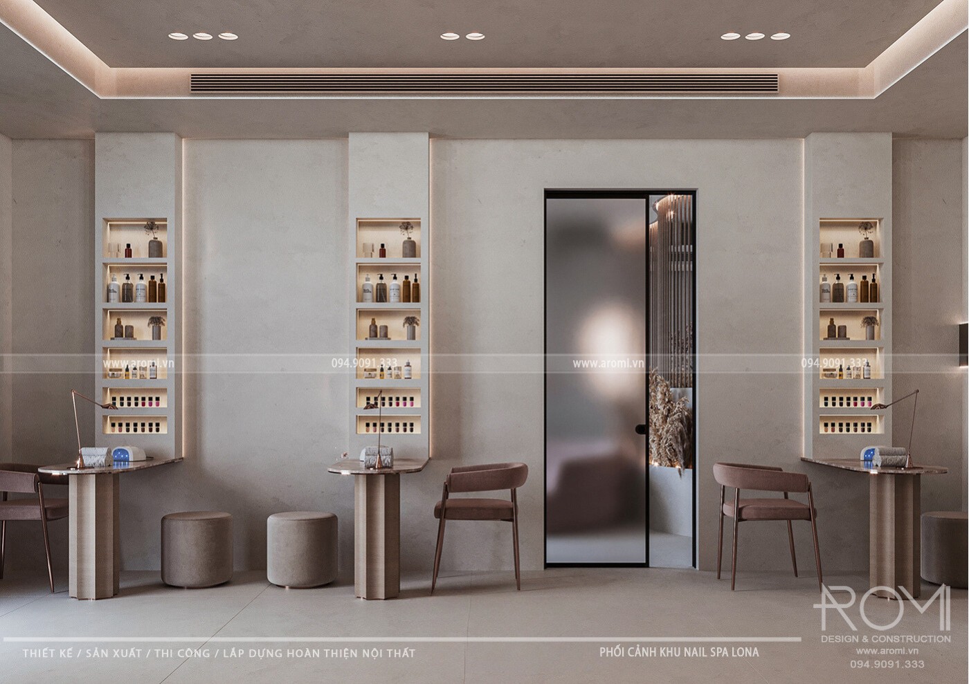 thiết kế spa phong cách hiện đại tối giản